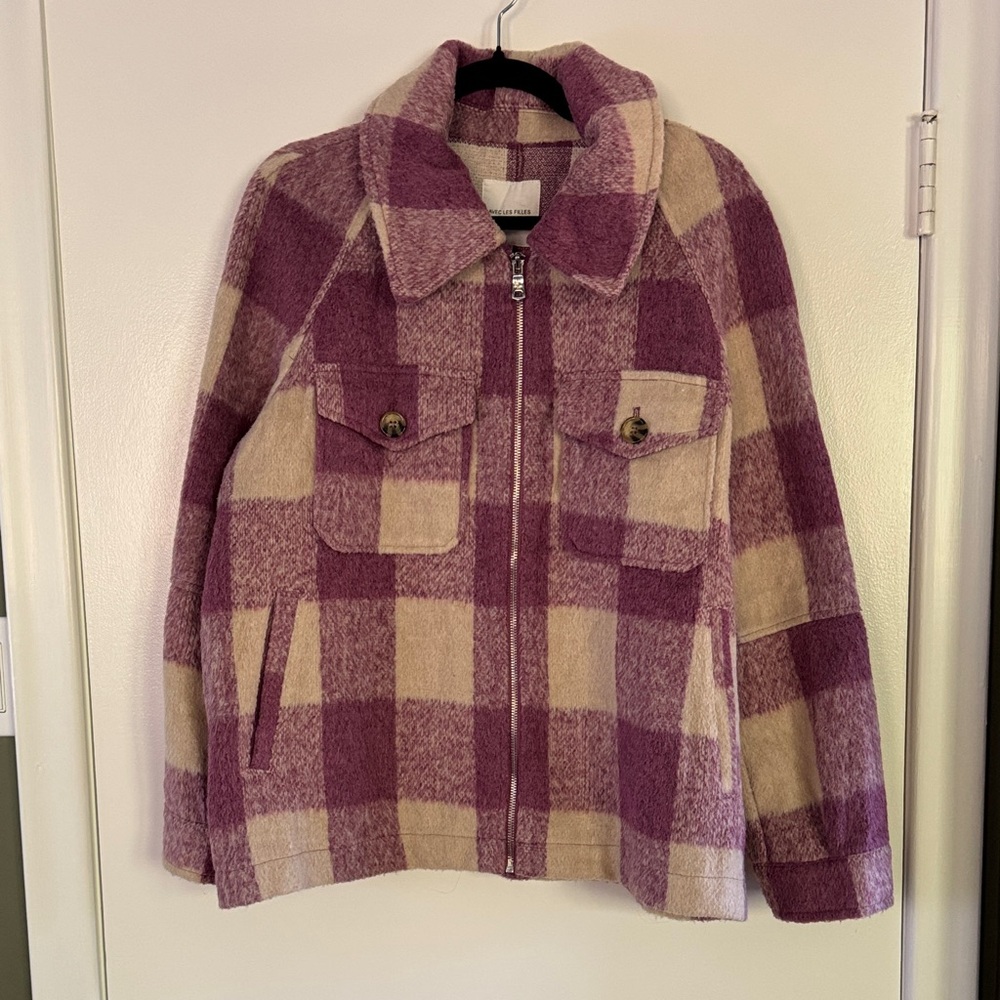 Avec Les Filles Purple and Cream Plaid Utility Jacket